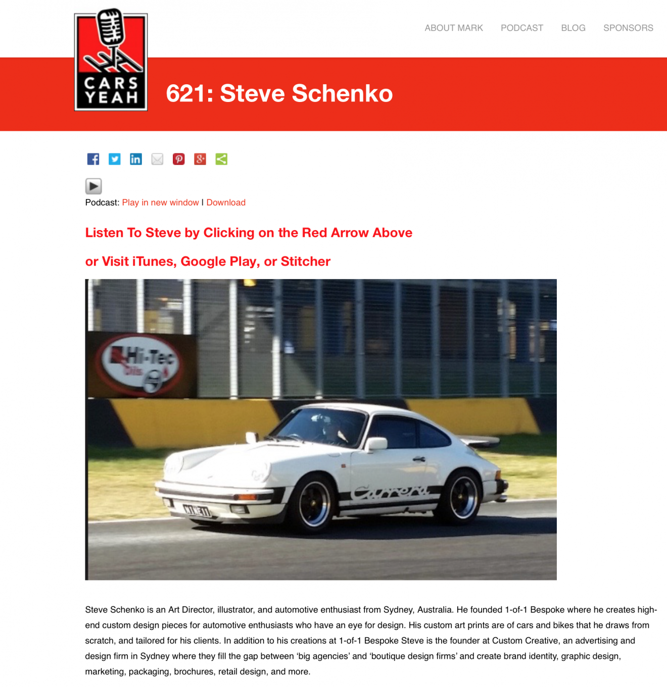 Cars Yeah PodCast featuring Steve Schenko of 1-of-1